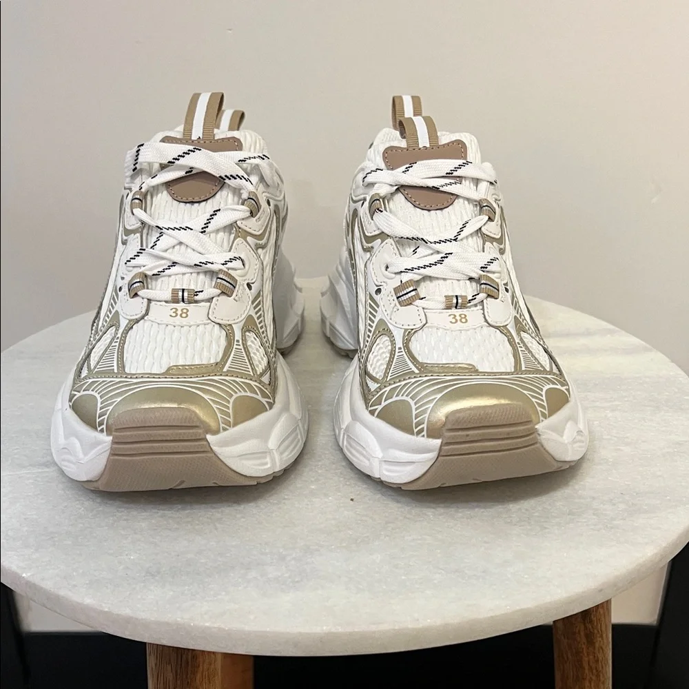 Elegant Women's Sneakers in White and Gold - Picture 1 of 5
